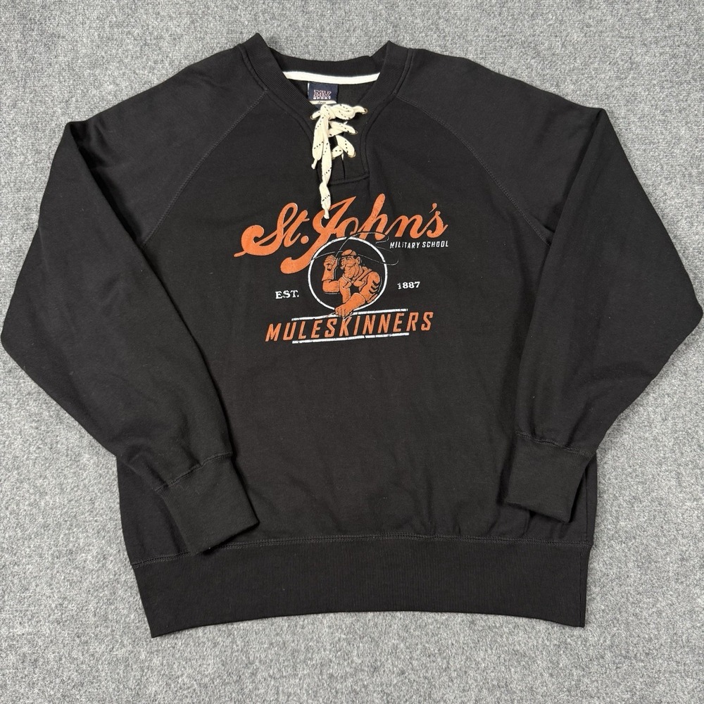 🫏 St. Johns Military School Sweatshirt Large Muleskinners MV Sport Lace Up Vtg